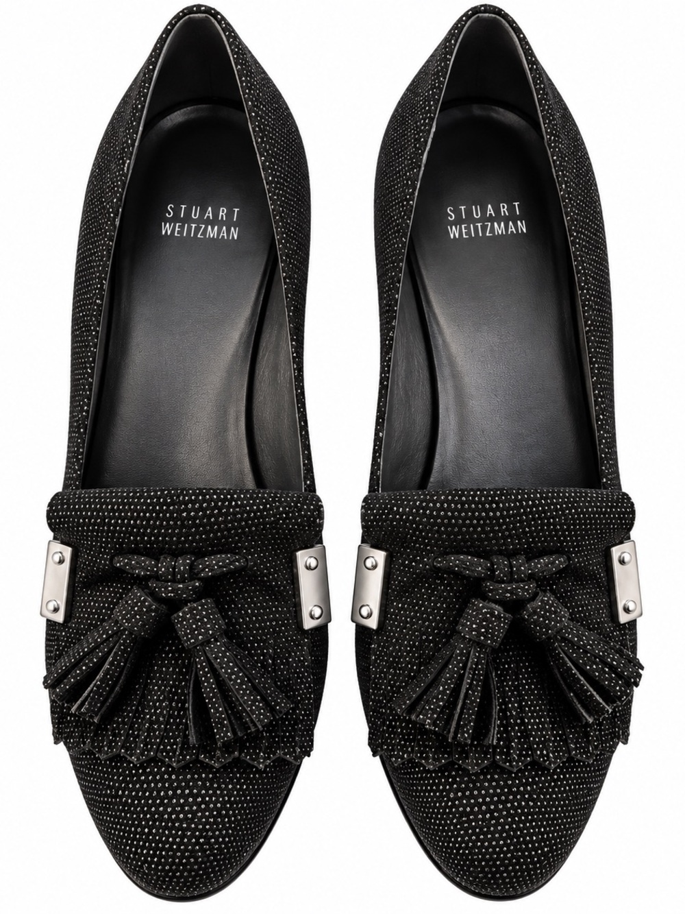 Stuart Weitzman Black Studded Tassel Loafers